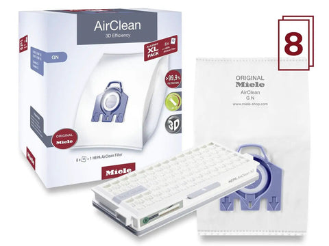 AirClean 3D Efficiency Dust Bags Type GN Allergy XL Pack with 2 Pre Motor Filters and 1 HEPA Filter for Complete C2 C3 S5000 S8000