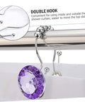 Double Hooks Glide Shower Curtain Rings No Fuss Rust Resistant Stainless Steel Purple Decorative Design