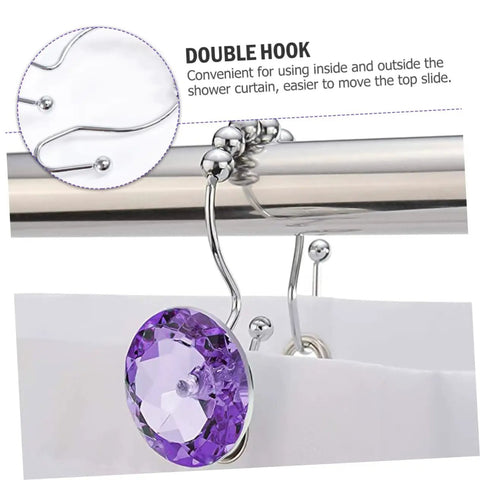 Double Hooks Glide Shower Curtain Rings No Fuss Rust Resistant Stainless Steel Purple Decorative Design