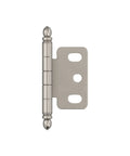 Slick Satin Nickel Decorative Ball Tip Cabinet Hinge For 3 4 Inch Doors shown from the side, features steel frame and rounded tips.