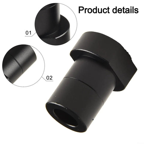 Close-up of a black aluminum alloy bench dog part for heavy duty clamps, designed for 19 and 20mm dog holes.