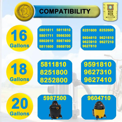 Five Pack Type J Vacuum Bags For 15 To 22 Gallon Shop Vac Wet Dry Vacs, 2-Ply Polypropylene Filtration Down To 1 Micron compatibility guide
