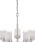 5-Light Industrial Pendant Chandelier For Kitchen Island And Living Room with brushed nickel finish and glass shades