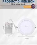 POPANU 6 Inch LED Recessed Light 12 Pack, Canless Wafer Lighting, 6000K White dimensions with measurements and cut-out size