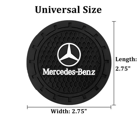 Non Slip Silicone Cup Holder Coaster Set For Cars And Home, black round coaster, 2.75 inches, Mercedes-Benz logo, universal fit
