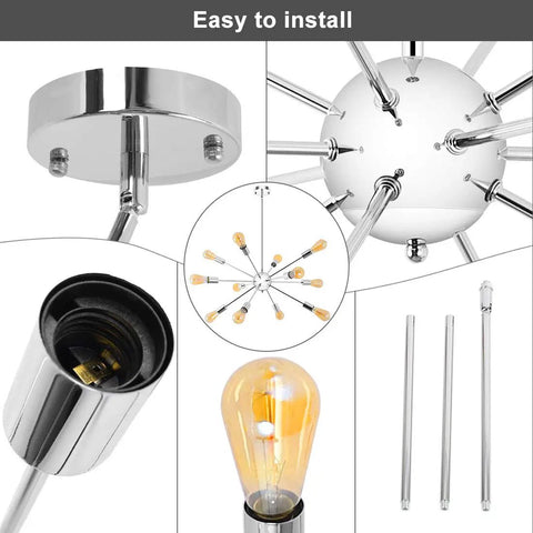 Components of 12 Light Mid Century Sputnik Chandelier In Chrome Finish Modern Ceiling Light Fixture With Industrial Vintage Pendant Lighting
