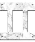 Fresh Modern Three Gang Rocker Switch Plate Cover With A Clean White And Grey Marble Granite Print GFCI Wall Outlet Shield
