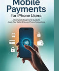Mobile Payments On Your iPhone book cover, showing a hand holding an iPhone with payment icons, by Miles Harcourt.