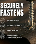 Long Life Galvanized Purlin And Framing Screw 12 By 1-1/4 Self-Tapping Roofing Fastener with EPDM washer in metal panel