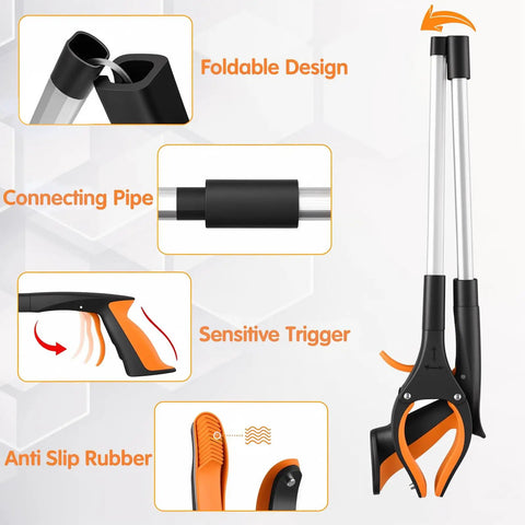 3 Pack 32 Inch Reacher Grabber Tool Set With Foldable Design 360 Degree Rotating Jaw And Magnetic Tip Lightweight Litter Picker For Seniors Trash Pickup Garden Nabber Outdoor Cleanup