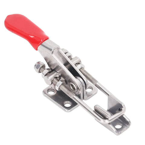 Heavy Duty 304 Stainless Steel Toggle Clamp With Strong Holding Latch Buckle For Electronic Assembly And Welding Projects, red handle.