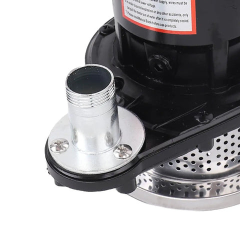 Badass 6000 GPH Submersible Sump Pump With 32.8 Foot Max Lift Height For Heavy Duty Basement And Utility Drainage In Rock Solid SUS Stainless Alloy Workhorse Body close-up of metal outlet connection.