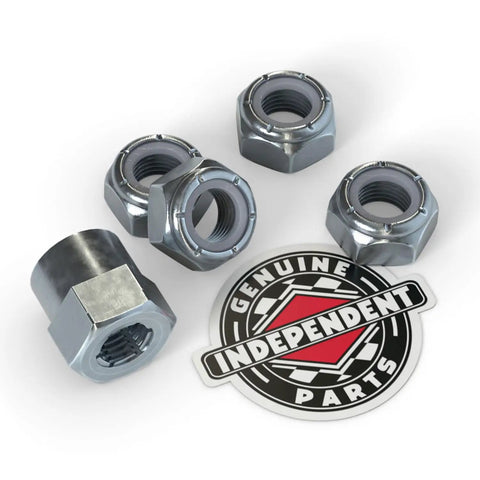 Skateboard Truck Axle Rethreader Kit With Pilot Shaft Four Fresh Axle Nuts And Genuine Parts Sticker displayed