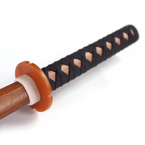 Wooden Bokken With Rope Wrapped Grip And Plain Natural Saya For Iaido And Aikido Training, Hardwood Construction, Dope Grip