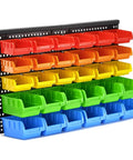 All In One Wall Mounted Storage Bins Kit For Tools And Hardware With Pegboard Organizer Rack And 30 Bins In Five Color Parts