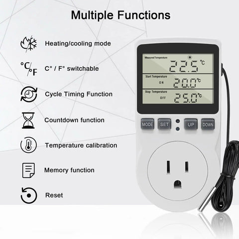 Smart Digital Thermostat Outlet Plug For Heating And Cooling 120V 15A Temperature Controller With Celsius Fahrenheit Display