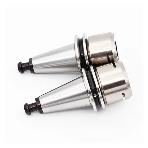 Top Shelf Stainless Steel Cnc Collet Chuck Delivering Dead On Zero Point Zero Zero Millimeter Accuracy And Dynamic Balancing showing two collet chucks.