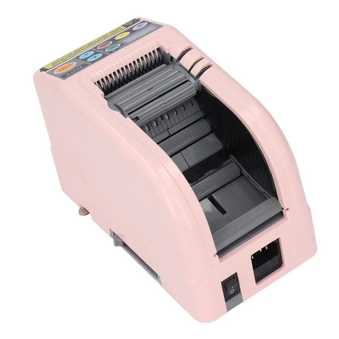 Electric Automatic Tape Dispenser And Ribbon Cutter Machine Featuring Smart Auto Sensor For 6 To 60 Mm Tape side view showing buttons and rollers for tape dispensing.