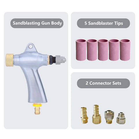 Air Sandblasting Gun For Sandblasting Cabinets Compatible With 990L And 1200L Models Pro Grade Grip with 5 ceramic tips and connectors