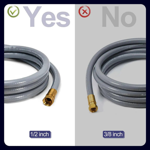 Comparison of 1/2 inch and 3/8 inch gas hoses with focus on 12 Feet Half Inch ID Natural Gas Hose With Quick Connect Fitting For BBQ Grills