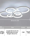 72W LED Ceiling Light Fixture With Remote Control Six Heads Modern Acrylic Chandeliers Dimmable Flush Mount Lamp Color Temperature 3000K To 6500K shown in dimensions and materials