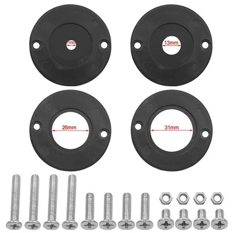 Pro Level Woodworking Router Table Insert Plate With Quick Flip Panel And Heavy Duty Drill Chuck Trim Tool Kit hardware set with black washers and screws