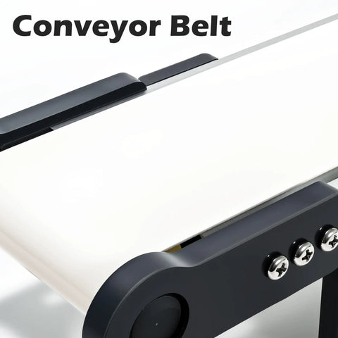 Close-up of 12V Desktop Conveyor Belt With Adjustable Speed From 0 To 116 RPM Compact 19.7 Inch Long By 3.9 Inch Wide Belt