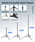Image showing sturdy aluminum stands for Two Pack Softbox Lighting Kit 20x28 Inch With 135W 5500K CFL Bulbs, different height settings.