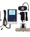 Water Flow Control Kit With LCD Display, G1 Flow Sensor, solenoid valve, power supply, and cables for real-time flow monitoring