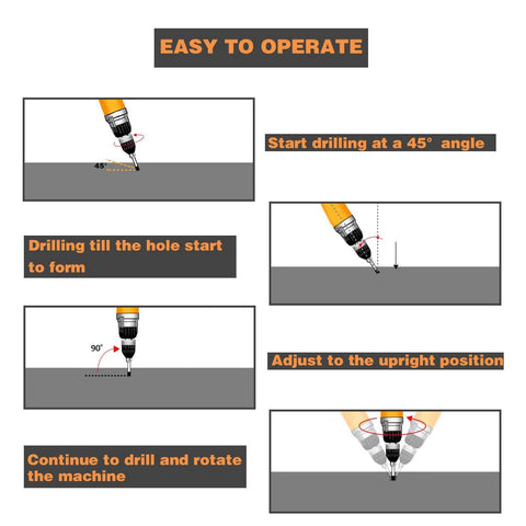 Porcelain tile diamond drill bits set, BeQell, 2pcs, 1/4 inch hex shank, instructional drilling diagram