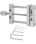 Compact Aluminum Alloy Bench Vise With Drill Press Mount For Woodworking And Engraving Features Ninety Millimeter Jaw Opening plus internal components.