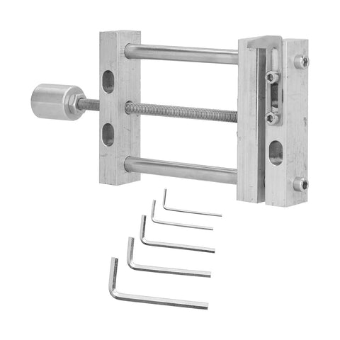 Compact Aluminum Alloy Bench Vise With Drill Press Mount For Woodworking And Engraving Features Ninety Millimeter Jaw Opening plus internal components.