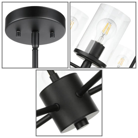 Details of Bold Black Five Light Adjustable Pendant Chandelier With Glass Shades For Dining Rooms And Kitchens, Model XB-C1240-5-MB