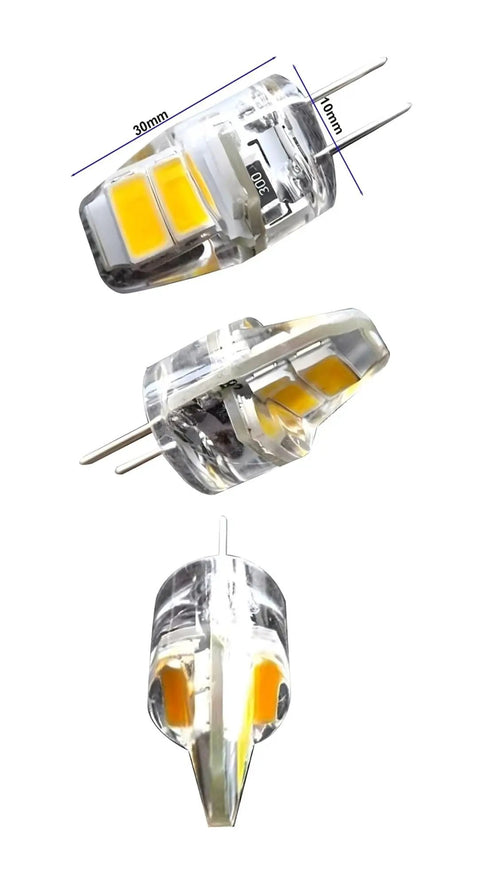 G4 Base 6V DC 1W Microscope LED Lamp 2 Pack White 6000K High CRI For Real Colors, shown in close-up view from various angles.