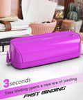 Electric 3 Hole Paper Punch With Adapter 20 Sheet Capacity AC Or Battery Powered Purple tool on desk with decor