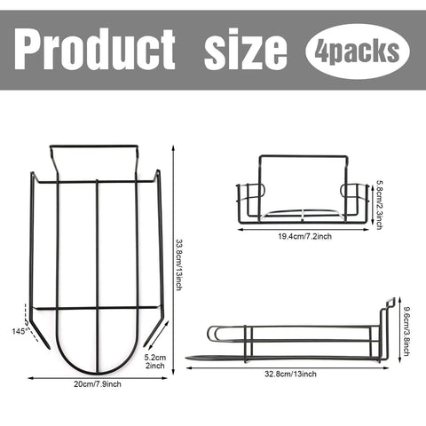 Four Piece Metal Hat Display Racks For Slat Wall Measuring 13 By 7.9 By 3.8 Inches shown with dimensions