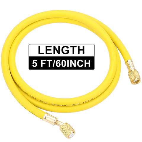 Hromee AC refrigerant charging hose, 60 inches, yellow with 1/4 in SAE flare brass fittings