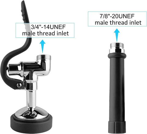 Pre Rinse Sprayer For Commercial Sink Faucets With High Pressure 1.42 GPM, Chrome Finish, showing thread inlets