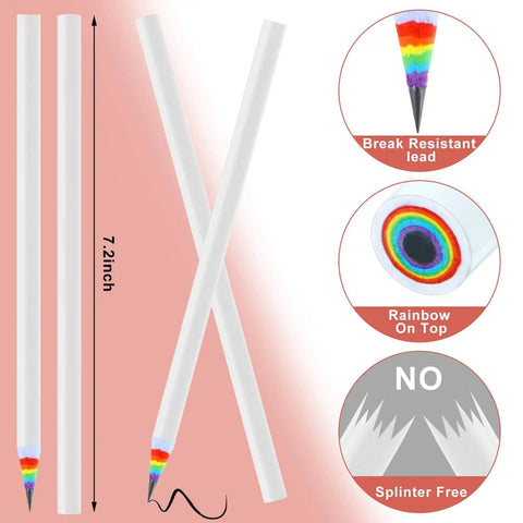 Rainbow Paper Pencils Set 24 Pieces Number 2 HB Graphite Pencils With White Barrels for writing and art projects.