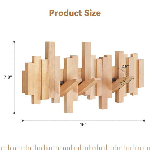 Dope Solid Wood Wall Mounted Coat Rack With Six Flip Down Hooks Magnetic For Each Hook Stays Vertical 16 Inch Size Chart
