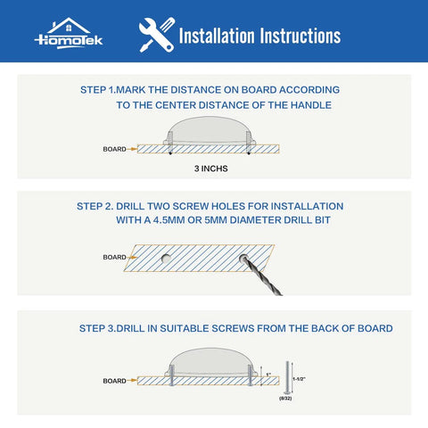 Installation instructions for Six Pack Drawer Cup Pulls For Cabinets And Dressers In Oil Rubbed Bronze 3 Inch Hole Centers