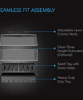 Exploded view of Heavy Duty Humidity Dome For Seed Starting And Cloning With 3mm Thick Clear Dome Vented Height Extensions Sturdy Drip Tray