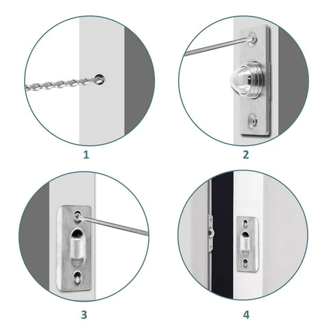 Installation steps for 2 Pack 2-1/8 Inch Closet Door Ball Catch Hardware with adjustable stainless steel ball catch and strike plate