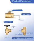 Ball valve, drain valve, and 100 psi pressure relief valve for Well Water Pressure Tank Tee Kit With 40-60 Psi Switch, 100 Psi Gauge
