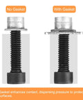Comparison of bolts without and with Beveled Square Washers for M8 Bolts, emphasizing the added protection with washers.