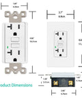 Product dimensions of 20 Pack 20 Amp Gfci Outlet Set Weather Resistant Electrical Receptacle with measurements.