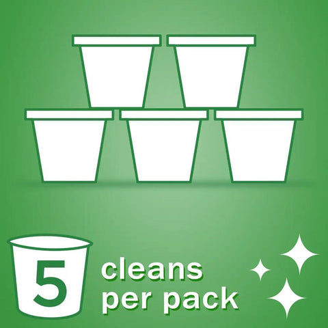 K Cup Cleaner Pods For Keurig Machines, 5 Pack, Keeps Your Coffee Brewer Clean, green background with icons.
