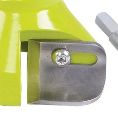Close-up of Killer One Inch Tenon Cutter With Beefy Twin Blades showing solid die cast aluminum and green coating.