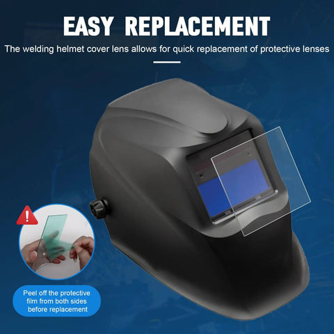 Tough As Nails Replacement Cover Lenses for 1740 And 1840 Series Welding Helmets shown on black helmet for easy lens replacement.
