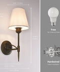 YS.ESUDSI Vintage Wall Sconces with White Fabric Shade Hardwired E26 Base dimensions and design features displayed.